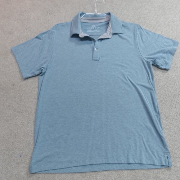 Free Fly Polo Shirt Medium Blue Solid Performance Bamboo Blend - Picture 1 of 5